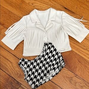 EUC American Girl White Fringe Jacket and Houndstooth Crop Top